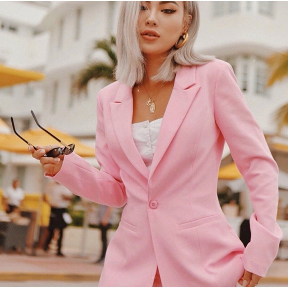 Choosy Rose Pink Single Button Blazer Jacket